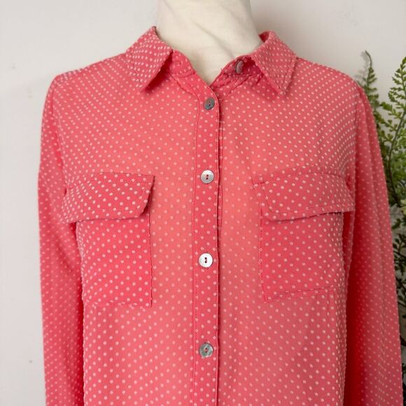 OLIVE & OAK | polka dot buttondown blouse | small | sheer - Picture 2 of 9